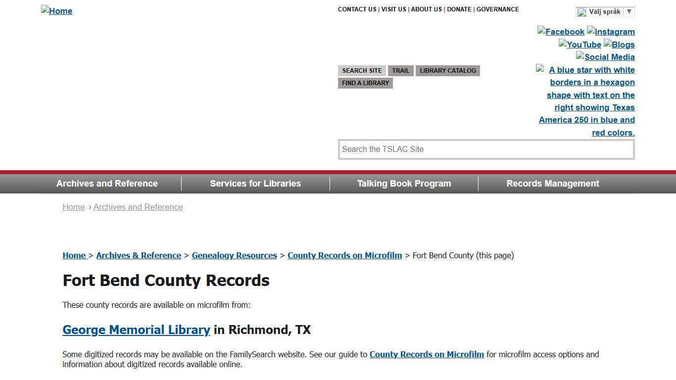 Fort Bend County Records Available on Microfilm from George Memorial Library Texas State Library
