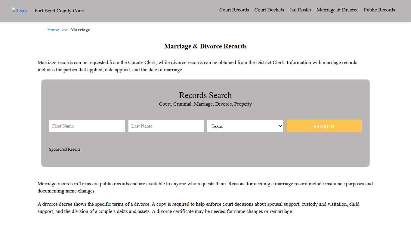 Marriage & Divorce Records Fort Bend County Court