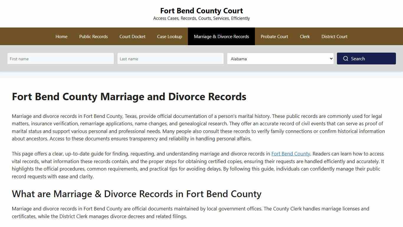 Fort Bend County Marriage and Divorce Records - Fort Bend County Court